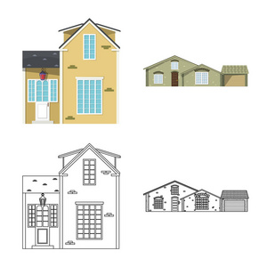 建筑物和前座图标的矢量设计。网站建筑和屋顶股票符号的收集