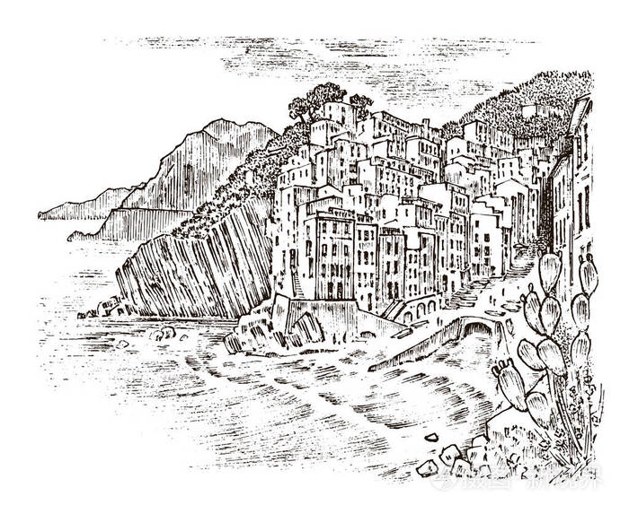 在欧洲城市的山上的房子里奥马焦雷在意大利.