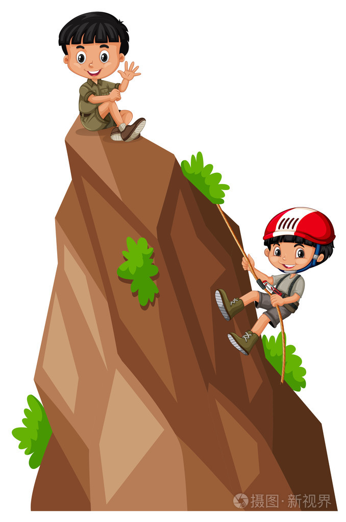 两个男孩爬上那座山