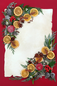 用水果和香料圣诞节花边框图片