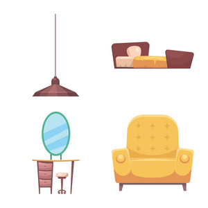 家具和公寓符号的孤立对象。一套家具和家庭股票符号的网站