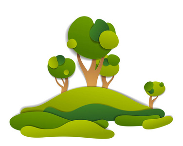 高清草地风景图风景秀丽的草地和树木, 夏日田野和草原上的矢量插图