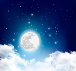 晚上自然天空背景满月 云与恒星。血管内皮细胞