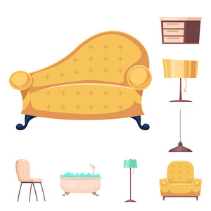 家具和公寓标志的孤立对象。一套家具和家庭股票符号的网站