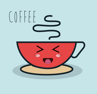 卡通杯咖啡红色表情孤立图标设计