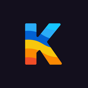 彩虹徽标彩虹颜色重叠的现代矢量徽标字母 k. k 字母设计向量照片