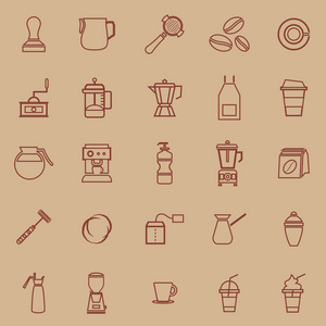 咖啡师线颜色图标上棕色背景