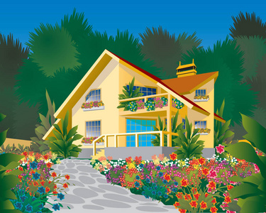 房子正门带花带花花园的房子照片