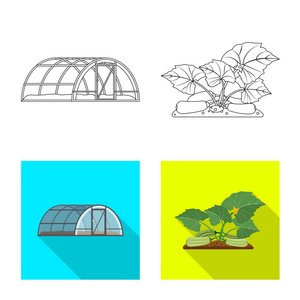 温室和植物图标的矢量设计。温室和庭院股票载体例证的汇集