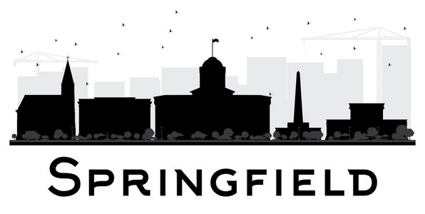 斯普林菲尔德城市天际线黑白轮廓。