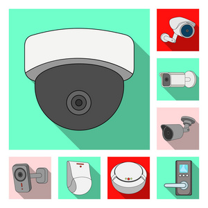 闭路电视和相机符号的矢量设计。一套闭路电视和系统矢量图标的股票