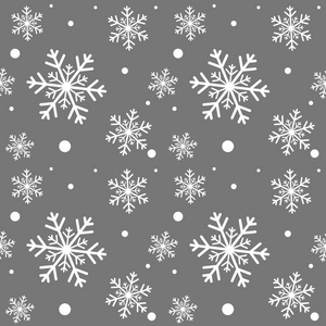 冬季灰色背景与白色雪花。用于纺织, 纸张, 剪贴簿, 包装, 网页和印刷设计。无缝模式。矢量插图。圣诞及新年设计