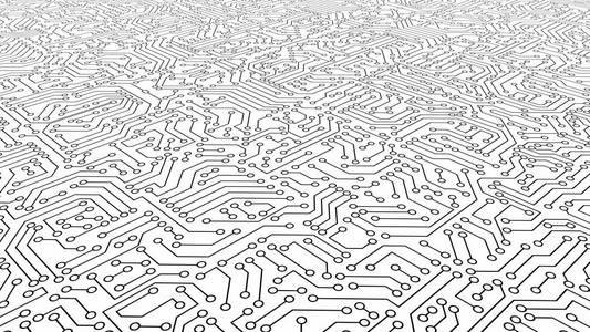 白色电路板图案纹理。高科技背景的数字计算机技术的概念。3d 抽象插图