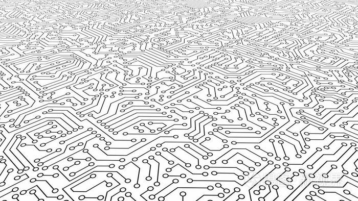 白色电路板图案纹理.高科技背景的数字计算机技术的概念.3d 抽象插图