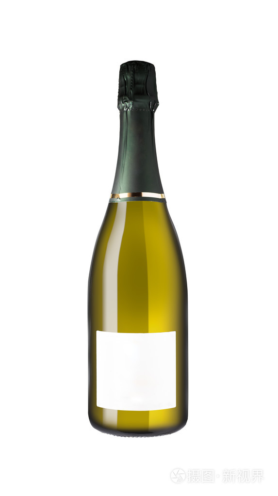 白色背景和空白标签上孤立的香槟酒瓶照片-正版商用图片0sww43-摄图新