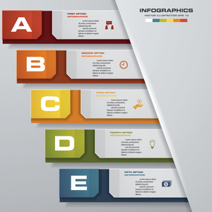 抽象的 5 个步骤业务演示文稿模板。设计干净编号横幅模板。矢量