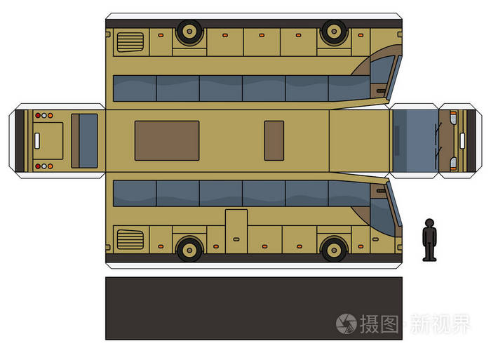 米色旅游客车的简易矢量纸模型