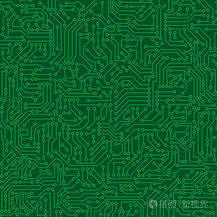 绿色电路板无缝图案纹理.高科技背景的数字计算机技术的概念.抽象例证
