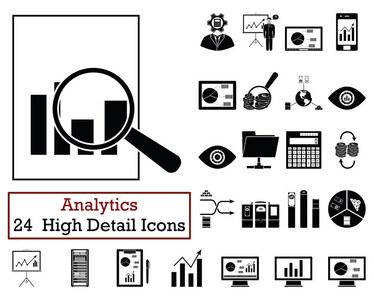 24个分析图标集。单色配色设计。矢量插图