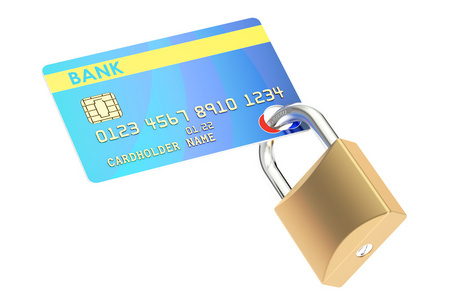信用卡的安全概念，3d 渲染