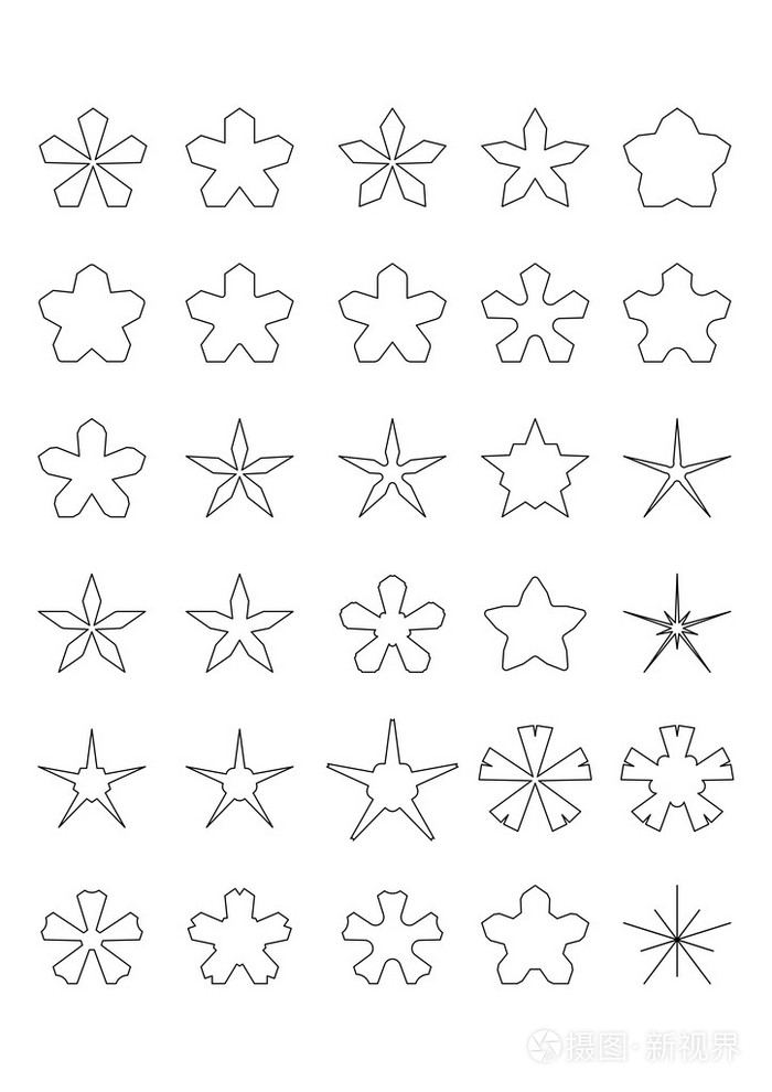 对于圣诞节设计有用的 20 星元素的集合.黑色轮廓绘图