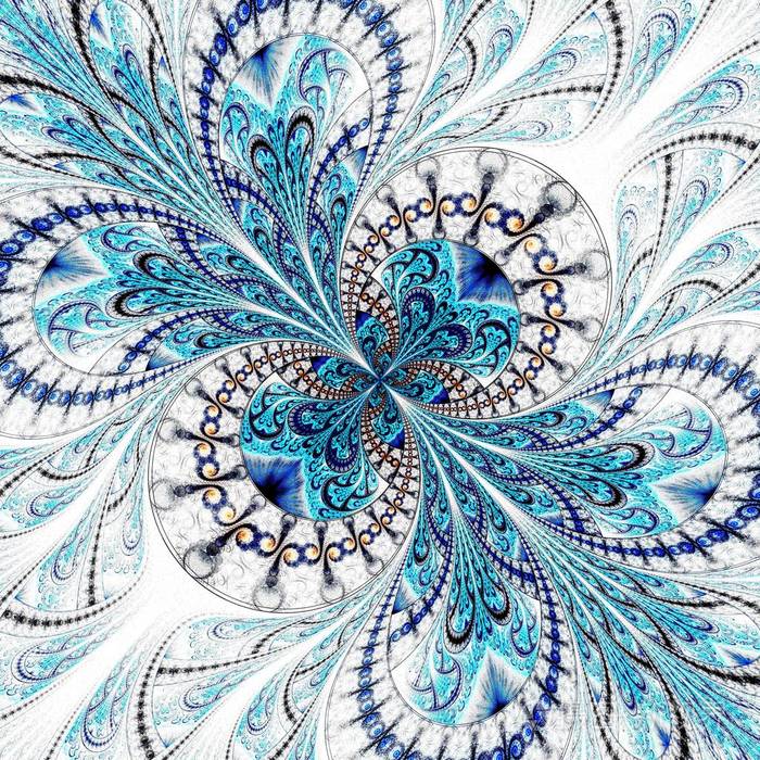 美丽对称的分形蓝色花或蝴蝶数码艺术品为创意平面设计计算机生成的