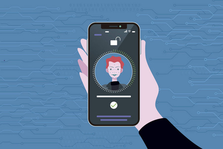 扫描年轻人脸上的面部识别 插画