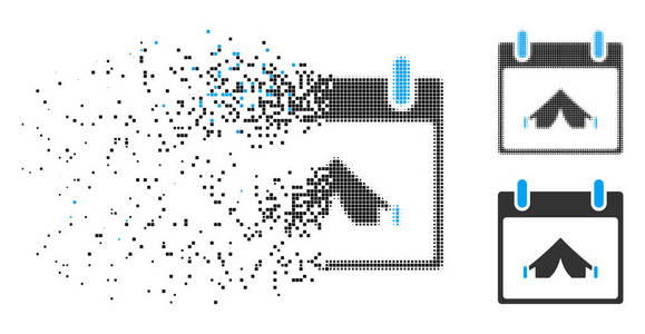 破碎像素半色调露营日历日图标图片