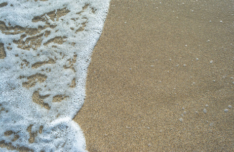 夏日阳光明媚的沙滩上的海浪特写