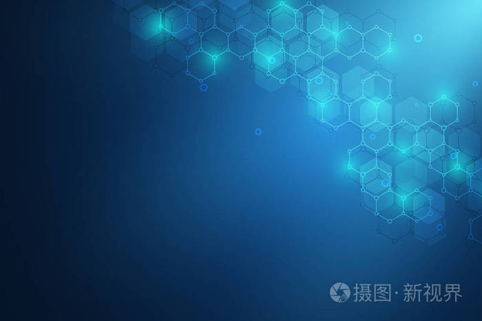抽象分子结构和化学元素.医疗,科技理念.矢量几何背景从六边形