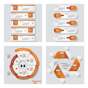 4 橙色颜色模板图形或网站布局的集合。矢量背景