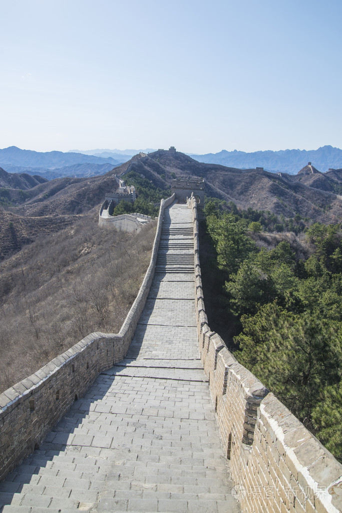 雄伟壮观的万里长城的下巴