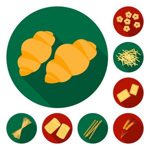 类型的面食平面图标集合中的设计。计算的通心粉吃矢量符号股票 web 插图