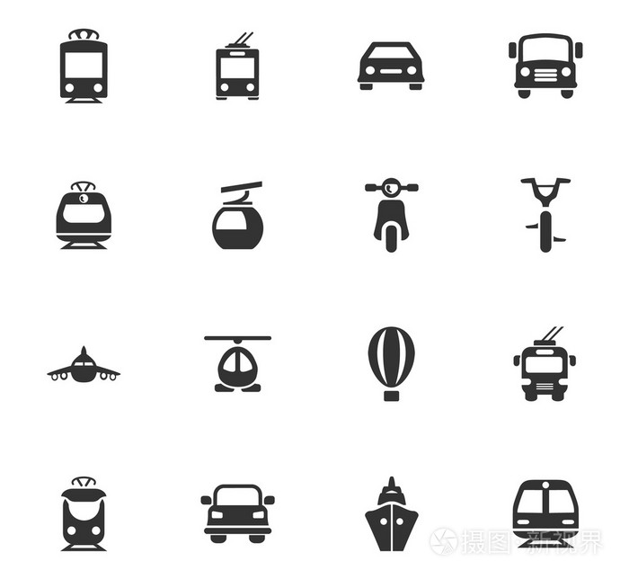 公共交通工具的图标集