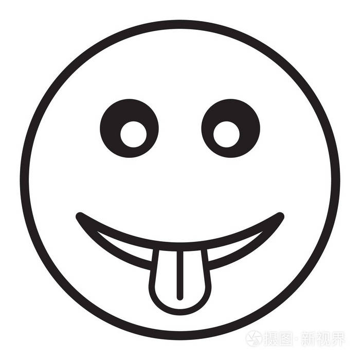 滑稽的微笑图标在时髦平面样式, 图释显示舌头图标插画-正版商用图片0