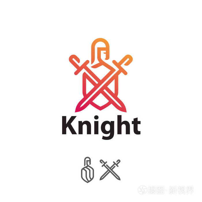 标志骑士与剑和盾, 线艺术