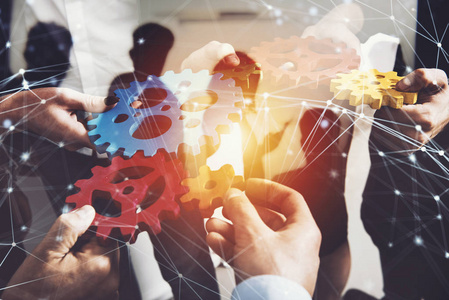 团队合作,合作伙伴和整合理念.双重曝光照片