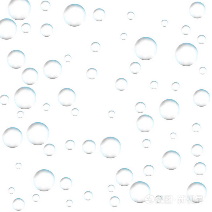 白色背景上的水下嘶气泡.在水, 海水, 水族馆, 海洋的汽水火花.