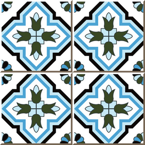 十字蓝花摩洛哥港老式无缝墙砖插画