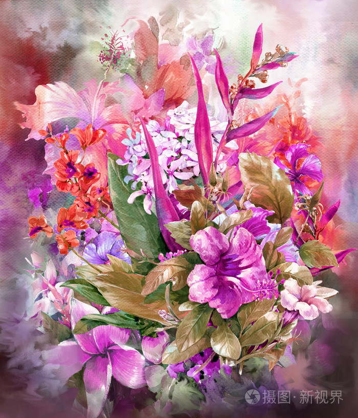 束五彩鲜花,水彩绘画风格