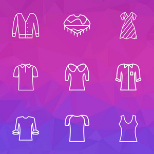 图标线风格设置与圆形挣脱衬衫, 礼服, 顶部和其他墨西哥服饰元素。孤立的矢量插图图标