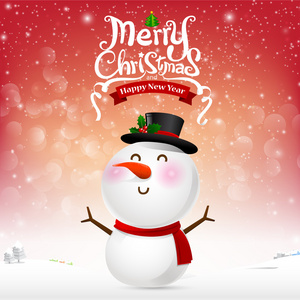 快乐圣诞快乐雪人卡通上雪背景矢量