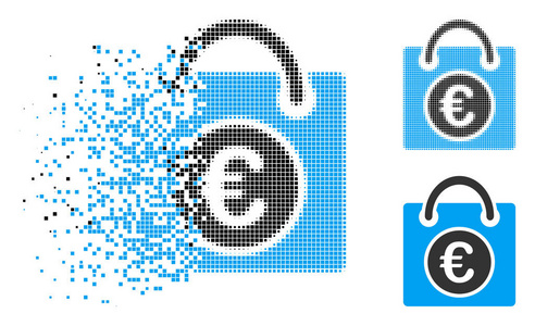 分散的虚线半色调欧元购物袋图标