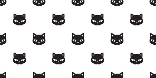 猫无缝模式矢量万圣节黑猫脸印花布围巾隔离瓷砖背景重复壁纸