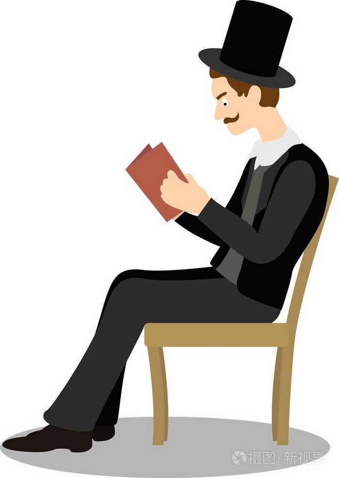 复古绅士看书19世纪的卡通人