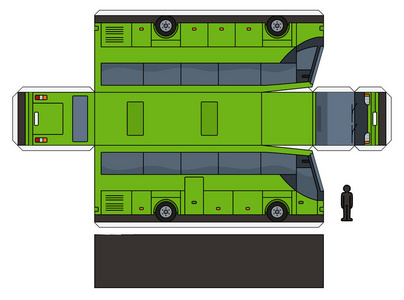 绿色旅游客车的简易矢量纸模型图片