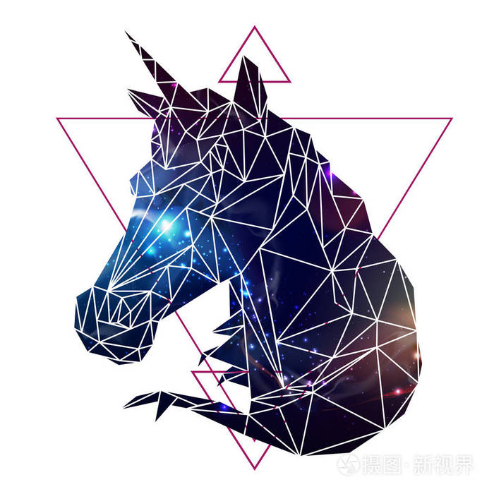 抽象多边形tirangle 幻想动物独角兽在开阔的空间背景 时髦动物例证插画 正版商用图片0syqvk 摄图新视界