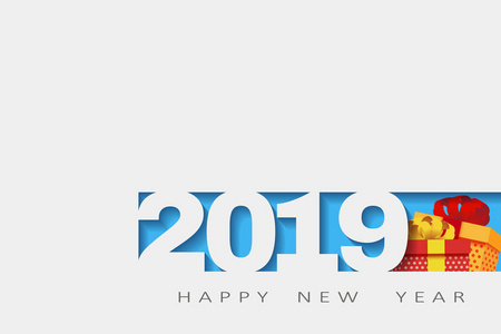 2019新年快乐。贺卡的数字设计。新年快乐横幅2018数字。矢量插图