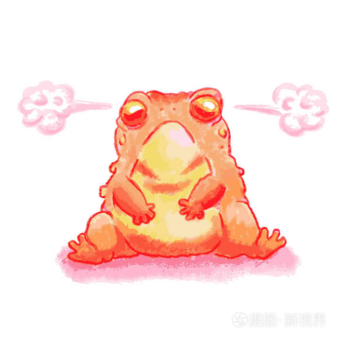 愤怒地看着一只青蛙的卡通插图