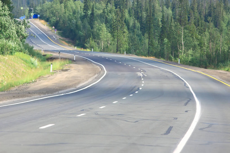 沿公路路的风景秀丽的秋林